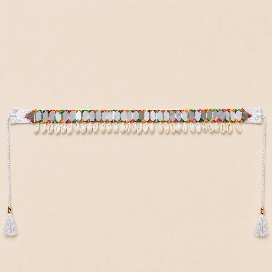 Rangoli Kandora Hand-Set Mirror Belt with Cowrie Shells for Lehenga & Chaniya Choli
