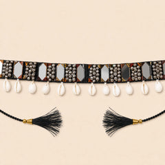 Kesari Kandora Hand-Set Mirror & Bead Belt with Cowrie Shells for Lehenga & Chaniya Choli