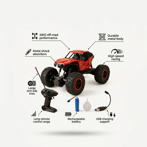RC Rock Crawler Car – USB Rechargeable Off-Road Toy for Kids