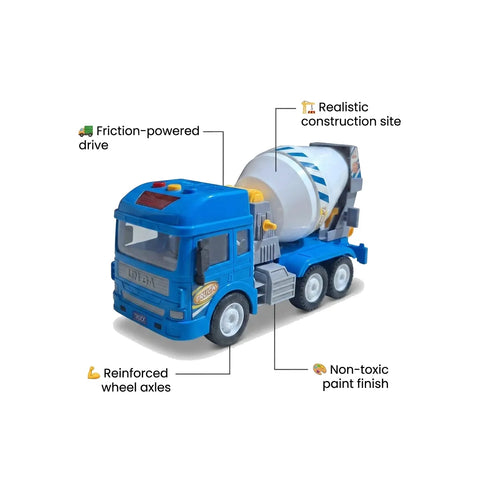 Toy Cement Mixer Truck with Rotating Drum for Kids