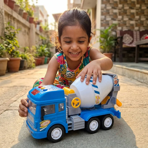 Toy Cement Mixer Truck with Rotating Drum for Kids