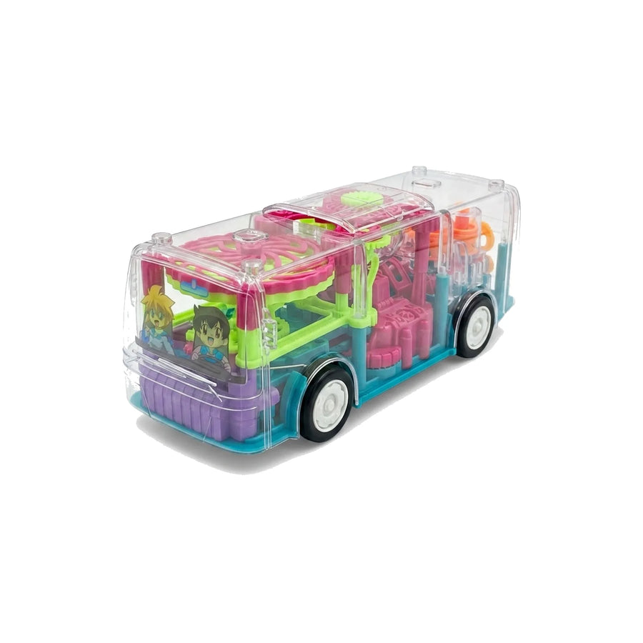 Transparent Gear Bus Toy with Lights & Moving Gears for Kids