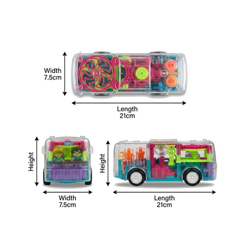 Transparent Gear Bus Toy with Lights & Moving Gears for Kids