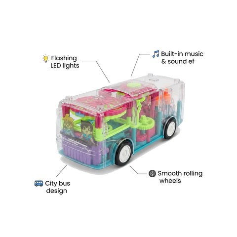 Transparent Gear Bus Toy with Lights & Moving Gears for Kids