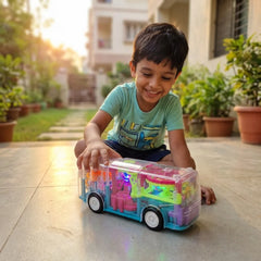 Transparent Gear Bus Toy with Lights & Moving Gears for Kids
